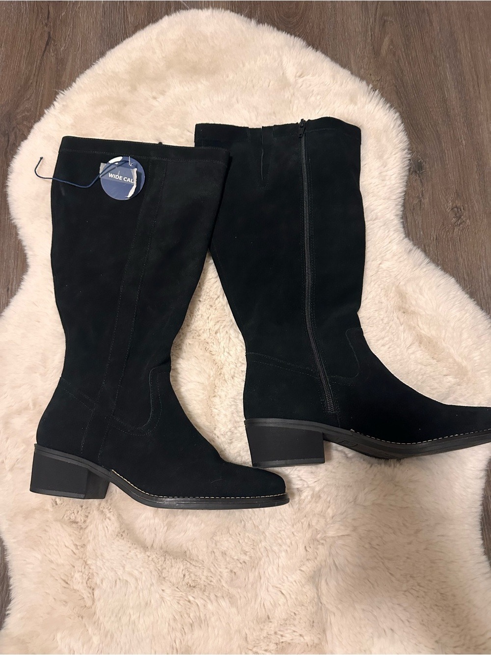 White Mountain Wide Calf Black Suede Mid-Calf Boots 8.5
